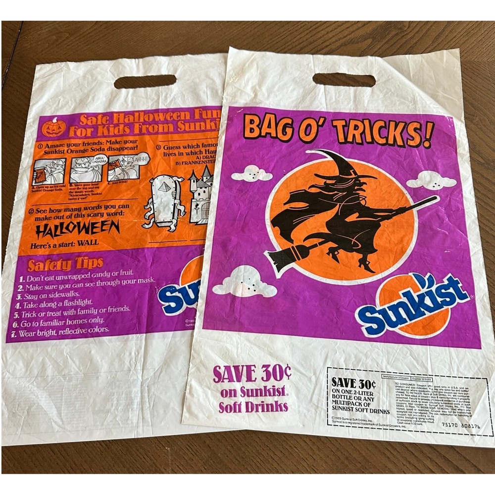Vintage 1989 Sunkist Halloween Trick or Treat Bags Set of 2 Witch Advertising